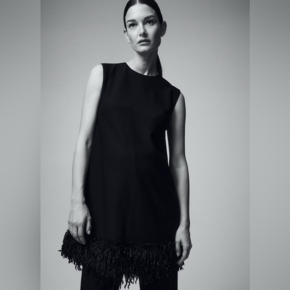 H&M mama fringe-hem Black mini Dress SMALL